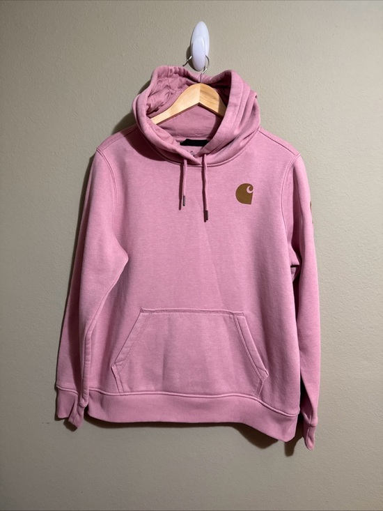 Carhartt Tops - Carhartt Women’s Pink Relaxed Fit Hoodie Logo Sleeve Sweatshirt Large 12-14